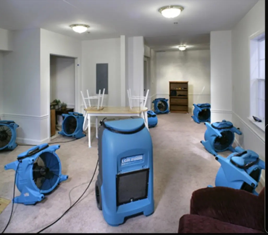 Air movers and dehumidifier setup for Water Damage Restoration in Haiku-Pauwela